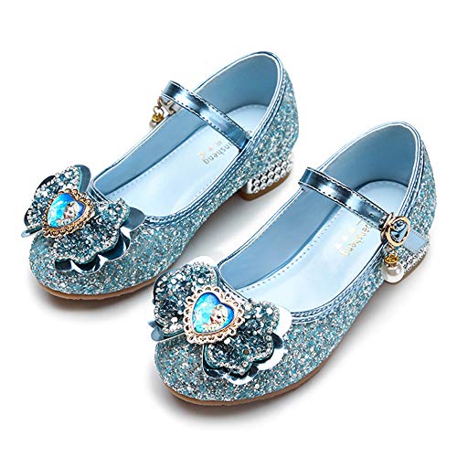 YOSICIL Zapatos de Princesa Elsa Niña Cómodo Zapatos de Lentejuelas de Tacón Alto Disfraz para Halloween Navidad Fiesta de Cumpleaños Carnaval Cosplay