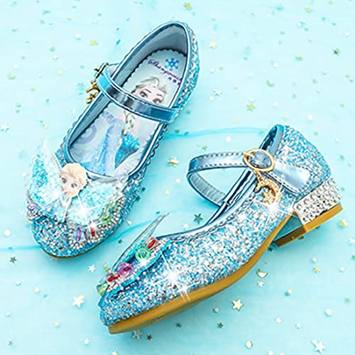 YOSICIL Zapatos Princesa Niñas Lentejuela Sandalias Disfraz Elsa Frozen Zapatos de Tacón con Velcro Cosplay Danza Boda Carnaval Cumpleaños Regalo Suave y Cómodo