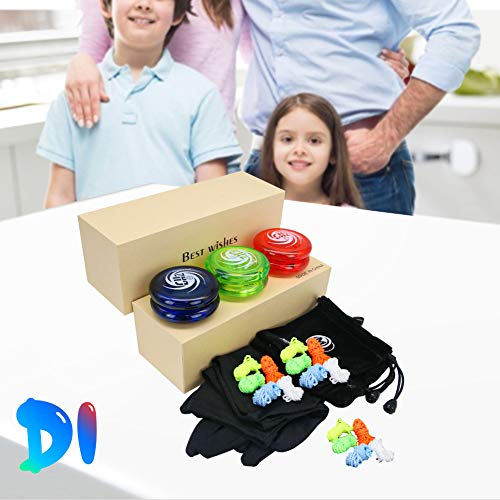 YOSTAR MAGICYOYO D1 GHZ Looping Yoyo para niños, Yoyo sensible para principiantes, fácil de jugar y practicar trucos básicos de bucle, con 15 cuerdas, 3 guantes, 3 bolsas (azul + rojo + verde)