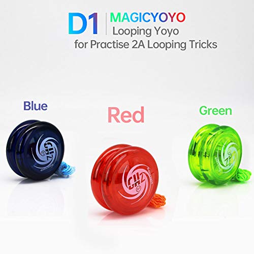 YOSTAR MAGICYOYO D1 GHZ Looping Yoyo para niños, Yoyo sensible para principiantes, fácil de jugar y practicar trucos básicos de bucle, con 15 cuerdas, 3 guantes, 3 bolsas (azul + rojo + verde)