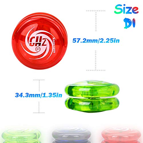 YOSTAR MAGICYOYO D1 GHZ Looping Yoyo para niños, Yoyo sensible para principiantes, fácil de jugar y practicar trucos básicos de bucle, con 15 cuerdas, 3 guantes, 3 bolsas (azul + rojo + verde)