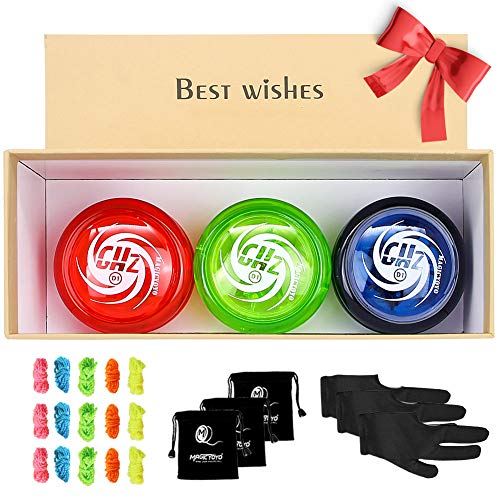 YOSTAR MAGICYOYO D1 GHZ Looping Yoyo para niños, Yoyo sensible para principiantes, fácil de jugar y practicar trucos básicos de bucle, con 15 cuerdas, 3 guantes, 3 bolsas (azul + rojo + verde)