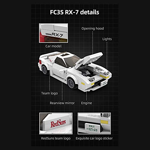 YOUX Técnica de coche deportivo para Mazda FC3S RX-7, escala 1:24 CADA C55012W, 282 bloques de construcción de piezas de construcción de coche compatible con la técnica Lego