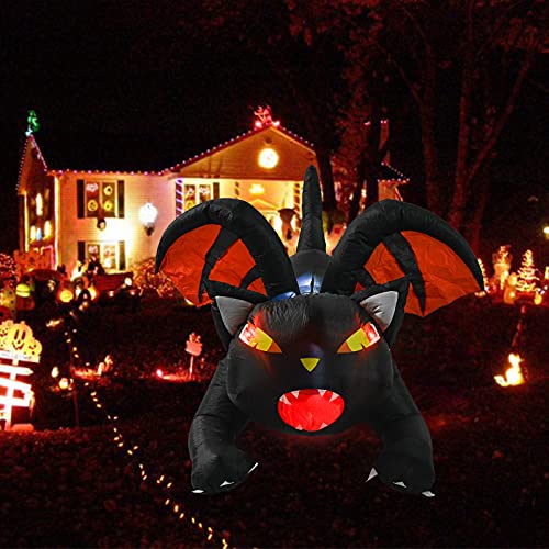 YQing 150cm Inflable Halloween de Gato Exterior Decoración, Gigante Hinchable Gato de Vampiro con Luces LED incorporadas Hinchable Halloween para Patio, césped, jardín, Fiesta