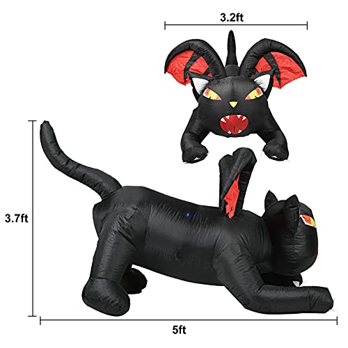 YQing 150cm Inflable Halloween de Gato Exterior Decoración, Gigante Hinchable Gato de Vampiro con Luces LED incorporadas Hinchable Halloween para Patio, césped, jardín, Fiesta