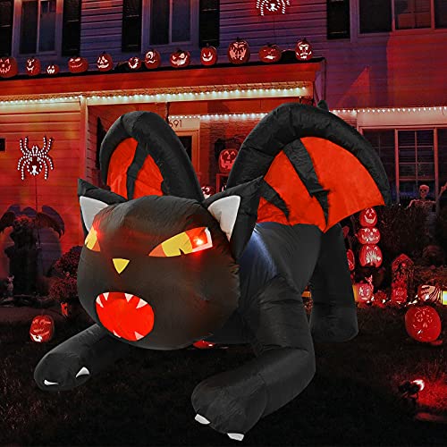 YQing 150cm Inflable Halloween de Gato Exterior Decoración, Gigante Hinchable Gato de Vampiro con Luces LED incorporadas Hinchable Halloween para Patio, césped, jardín, Fiesta