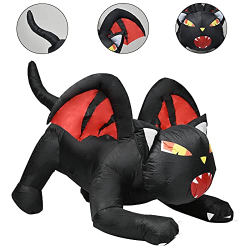 YQing 150cm Inflable Halloween de Gato Exterior Decoración, Gigante Hinchable Gato de Vampiro con Luces LED incorporadas Hinchable Halloween para Patio, césped, jardín, Fiesta