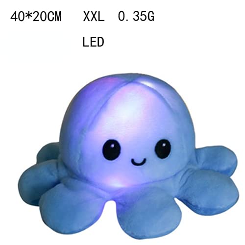 YRWL Pulpo Reversible Gigante, 40 * 20cm LED Brillo Pulpo Reversible XXL, Octopus Reversible Big, Una Cara Sonriente Y La Otra Cara Triste, para Expresar Tus Propias Emociones(Azul Morado,40cm led)