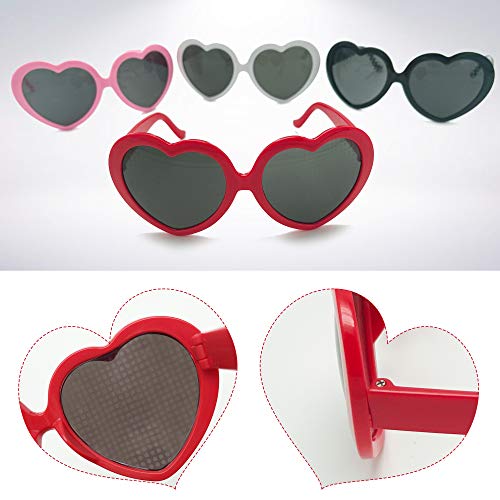 Yulefly 4 Piezas Gafas con Efecto de Corazón Gafas de Efecto Especial 4 Colores Gafas de Corazón Románticas Efecto Gafas de Difracción de Luz 3D Gafas de Sol en Forma de Corazón para Bar Club