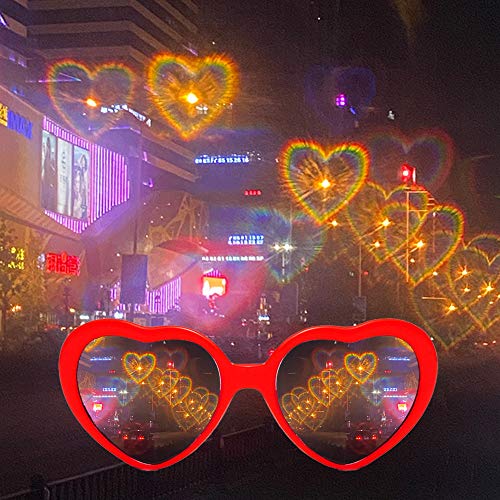 Yulefly 4 Piezas Gafas con Efecto de Corazón Gafas de Efecto Especial 4 Colores Gafas de Corazón Románticas Efecto Gafas de Difracción de Luz 3D Gafas de Sol en Forma de Corazón para Bar Club