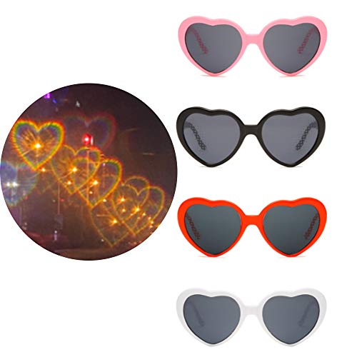 Yulefly 4 Piezas Gafas con Efecto de Corazón Gafas de Efecto Especial 4 Colores Gafas de Corazón Románticas Efecto Gafas de Difracción de Luz 3D Gafas de Sol en Forma de Corazón para Bar Club