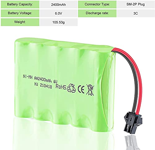 YUNIQUE ESPANA 1 batería recargable 6 V Ni-MH 2400 mAh para control remoto del coche + cable de carga USB