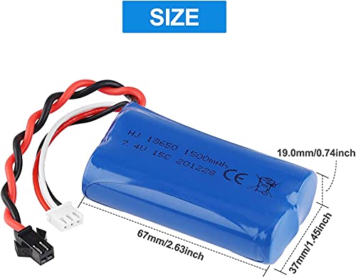 YUNIQUE Espana 1 Pieza Batería 1500mAh 7.4V 2S para U12A S033G Q1 H101 con Conector SM-2P para RC Toys Boat Auto Drone