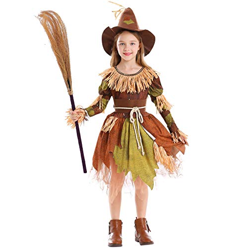 YWXJY Princesa niñas Vestir Ropa Disfraces Halloween niños Miedo espantapájaros Vestido Villano Personaje Borla Vestido-marrón_S