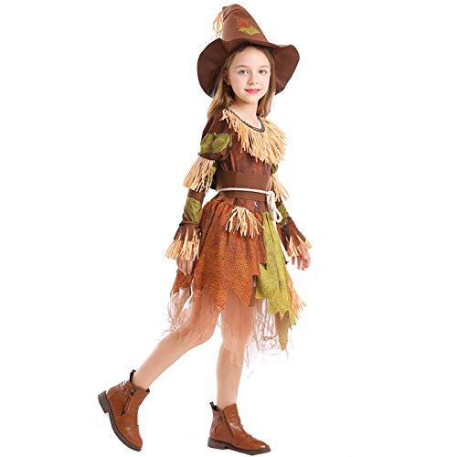 YWXJY Princesa niñas Vestir Ropa Disfraces Halloween niños Miedo espantapájaros Vestido Villano Personaje Borla Vestido-marrón_S