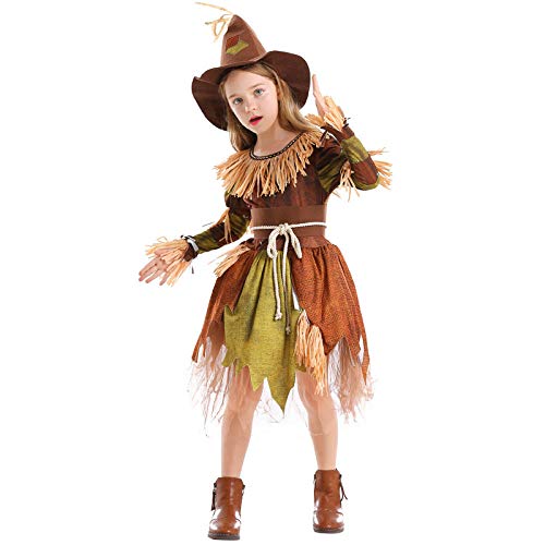 YWXJY Princesa niñas Vestir Ropa Disfraces Halloween niños Miedo espantapájaros Vestido Villano Personaje Borla Vestido-marrón_S