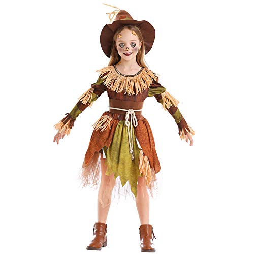 YWXJY Princesa niñas Vestir Ropa Disfraces Halloween niños Miedo espantapájaros Vestido Villano Personaje Borla Vestido-marrón_S