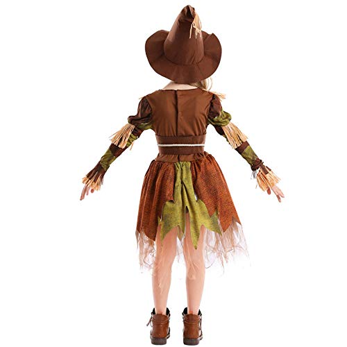 YWXJY Princesa niñas Vestir Ropa Disfraces Halloween niños Miedo espantapájaros Vestido Villano Personaje Borla Vestido-marrón_S