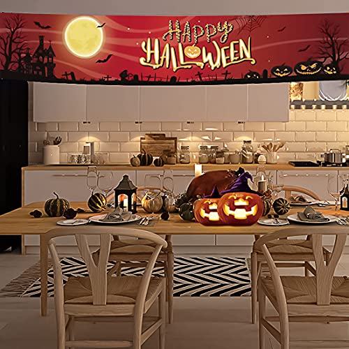 YXHZVON Banner de feliz Halloween con diseño de luna de murciélago de calabaza para decoración de veranda de pared para el hogar, patio, jardín, fiesta, apartamento 50x300 cm