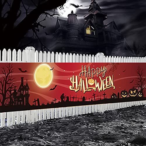 YXHZVON Banner de feliz Halloween con diseño de luna de murciélago de calabaza para decoración de veranda de pared para el hogar, patio, jardín, fiesta, apartamento 50x300 cm