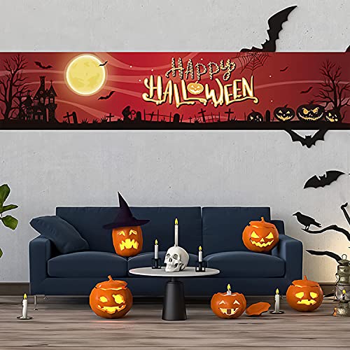 YXHZVON Banner de feliz Halloween con diseño de luna de murciélago de calabaza para decoración de veranda de pared para el hogar, patio, jardín, fiesta, apartamento 50x300 cm