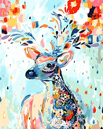 YXQSED Pintura por números para Adultos DIY Pintura al óleo Kit con Pinceles y Pinturas para Niños Seniors Junior -Sin Marco -Cervatillo de Color 16x20 Inch