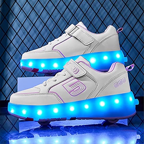 Zapatillas con Ruedas y Luces Niña Patìn con USB Carga Niños LED Luces Zapatos 7 Colores Luminosas Flash Patines en Línea de Roller Rueda Deportivo Skateboarding Skat(Size:EU 33,Color:185 white pink)