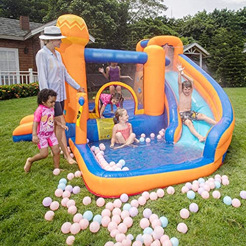 ZBBN Castillo Inflable para niños Parque de Atracciones pequeño Piscina para niños Juguetes interactivos para Padres e Hijos Toboganes de Agua para Interiores y Exteriores (Naranja 340 * 340 * 21