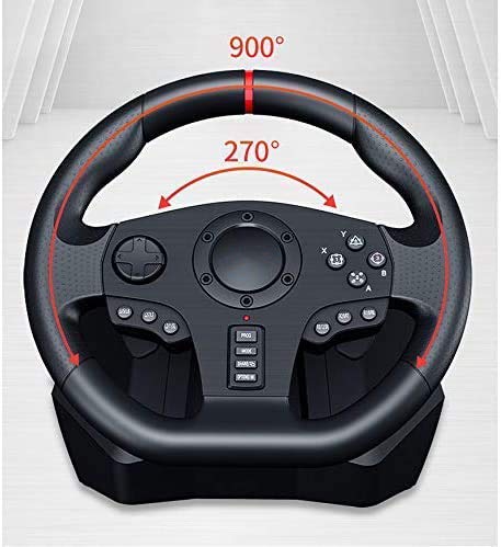 ZBBN Rueda de Carreras, Motor de 900 Grados, vibración, conducción, Juegos Deportivos, Rueda de Carreras con Engranaje Sensible y Pedales para PS4, PS3, PC, X360, Switch