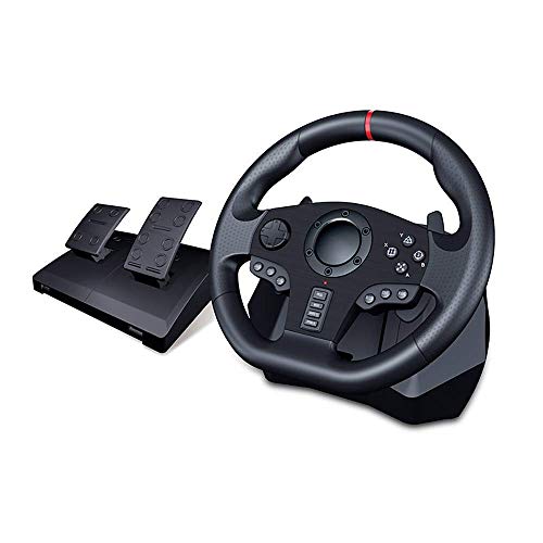 ZBBN Rueda de Carreras, Motor de 900 Grados, vibración, conducción, Juegos Deportivos, Rueda de Carreras con Engranaje Sensible y Pedales para PS4, PS3, PC, X360, Switch