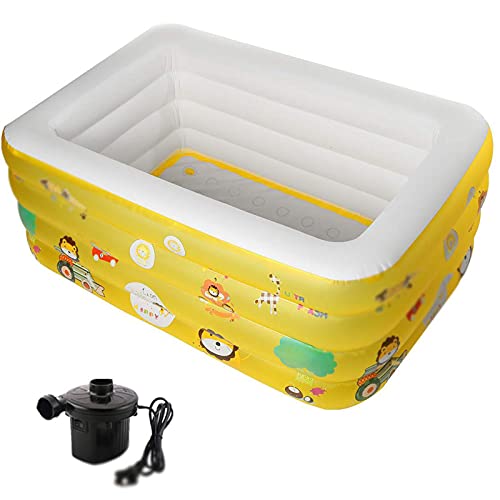 ZCED Piscina para Niños Inflable Diseño De León Pequeño Piscina Inflable para Adultos con Bomba sobre El Suelo Piscinas Rectangulares para Fiesta De Agua De Verano Amarillo,120 * 90 * 68cm