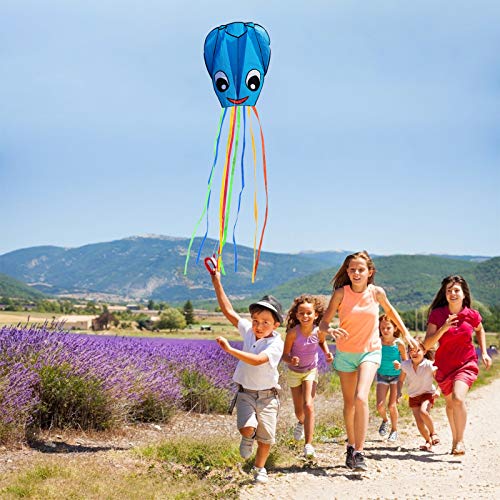 ZERHOK 2 Piezas Cometas de Pulpo Cometa Grande para Niños Cometa Infantil Arcoiris Fácil de Volar para Actividades al Aire Libre Viaje Playa Adultos Chicos Niñas(Azul)