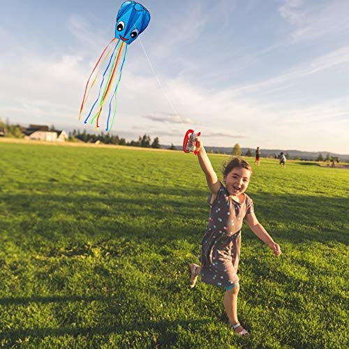 ZERHOK 2 Piezas Cometas de Pulpo Cometa Grande para Niños Cometa Infantil Arcoiris Fácil de Volar para Actividades al Aire Libre Viaje Playa Adultos Chicos Niñas(Azul)