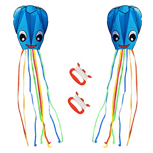 ZERHOK 2 Piezas Cometas de Pulpo Cometa Grande para Niños Cometa Infantil Arcoiris Fácil de Volar para Actividades al Aire Libre Viaje Playa Adultos Chicos Niñas(Azul)