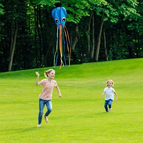 ZERHOK 2 Piezas Cometas de Pulpo Cometa Grande para Niños Cometa Infantil Arcoiris Fácil de Volar para Actividades al Aire Libre Viaje Playa Adultos Chicos Niñas(Azul)