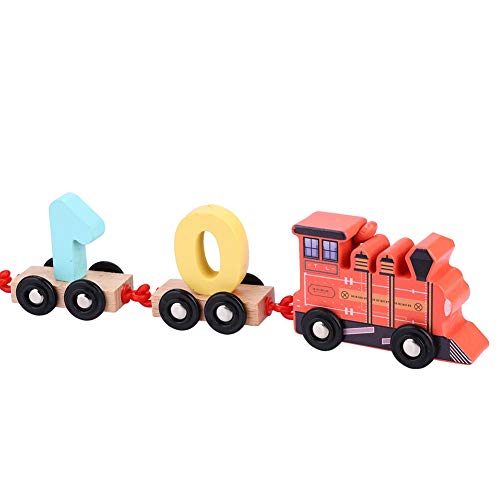 Zerodis Juego de Trenes de Madera para niños Bebé, Trailer Juguetes con Bloques de números Color de geometría para educación cognitiva Aprendizaje de números(Red)