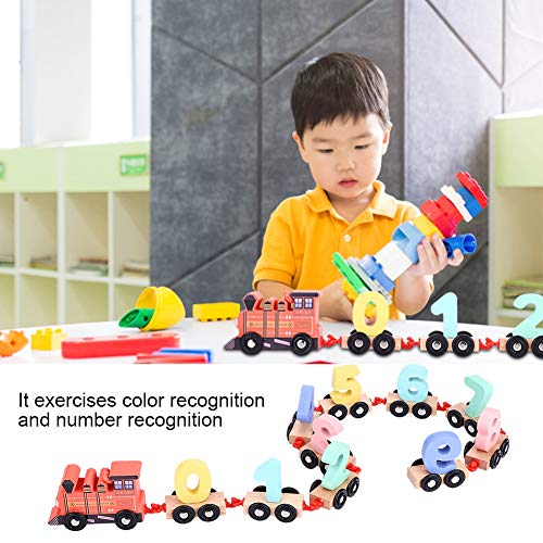 Zerodis Juego de Trenes de Madera para niños Bebé, Trailer Juguetes con Bloques de números Color de geometría para educación cognitiva Aprendizaje de números(Red)