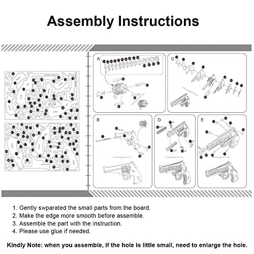 Zerodis Rompecabezas de Bricolaje de Juguetes, Rompecabezas de Madera en 3D Modelo de revólver Kits de construcción Juego de ensamblaje de artesanía en Madera para niños
