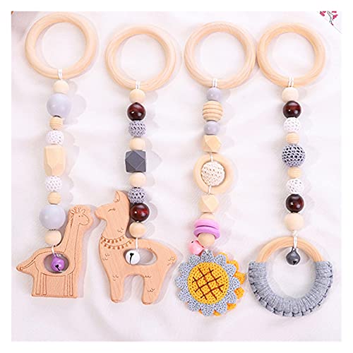 ZHANGHONGWEI 4 Piezas/Juego de Habitaciones de bebé Que cuelgan de la Cadena Decoración Adornos de Madera Rattle Juguetes para niños Gimnasio Juego Bastidor Soporte del Anillo-Pull Decoración Colgan