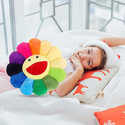 zhouhua71 Almohada de Felpa de Flores, Almohada de Girasol Suave y cómodo Cojín Sonriente de Girasol Colorido Flor de Sol Juguete de Felpa Hogar Dormitorio Tienda Restaurante Decoración 50cm