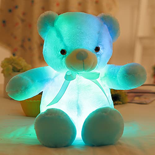 Zinsale Oso de Peluche de 7 Colores Oso cambiante de luz Almohada de Peluche LED Luminoso luz Nocturna para niños durmiendo (Blue)