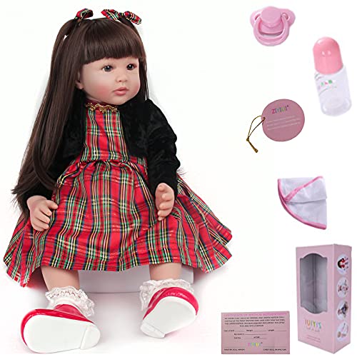 ZIYIUI 24 Pulgadas 60cm Realista Muñecas Reborn Bebé Vinilo de Silicona Suave Pelo Largo Bebe Reborn Niña Reales Silicona Recién Nacido Recién Nacidos Boca Magnética Bebe Reborn Dolls Juguetes