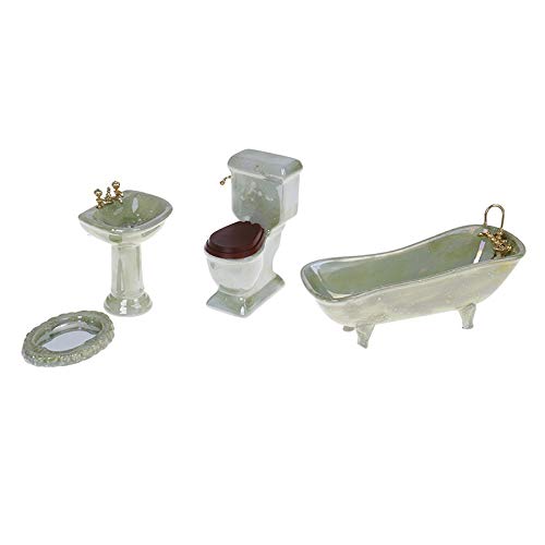 ZJCUNEUR 1 Juego Cuenca Bañera Baño Porcelana Verde Conjunto Aseo Muebles Accesorios de los Juguetes uno y Doce de muñecas en Miniatura (Color : Verde, Size : Gratis)