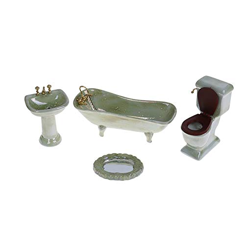 ZJCUNEUR 1 Juego Cuenca Bañera Baño Porcelana Verde Conjunto Aseo Muebles Accesorios de los Juguetes uno y Doce de muñecas en Miniatura (Color : Verde, Size : Gratis)