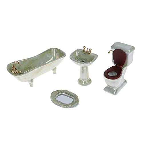 ZJCUNEUR 1 Juego Cuenca Bañera Baño Porcelana Verde Conjunto Aseo Muebles Accesorios de los Juguetes uno y Doce de muñecas en Miniatura (Color : Verde, Size : Gratis)