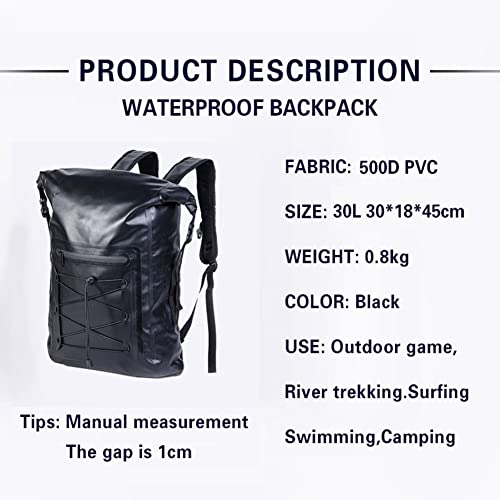 ZJQQ Bolsa a Prueba Agua Premium 30L, Mochila Ciclismo Viaje, construcción PVC, 2 Correas Ajustables para el Hombro, Bolsa Red elástica la Cuerda, para la Pesca para Caminar Camping Kayaking Rafting.