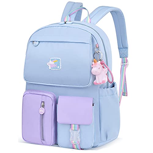 ZLLOO Mochila preescolar arcoíris Mochila escolar impermeable Mochila para niños pequeños para adolescentes Regalo para niñas (Azul + violeta)