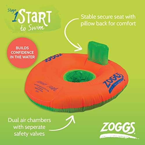 Zoggs Trainer Seat Inflable Flotador Barco de Natación Bebe, Bebés Unisex, Naranja/Verde, 3-12 Meses