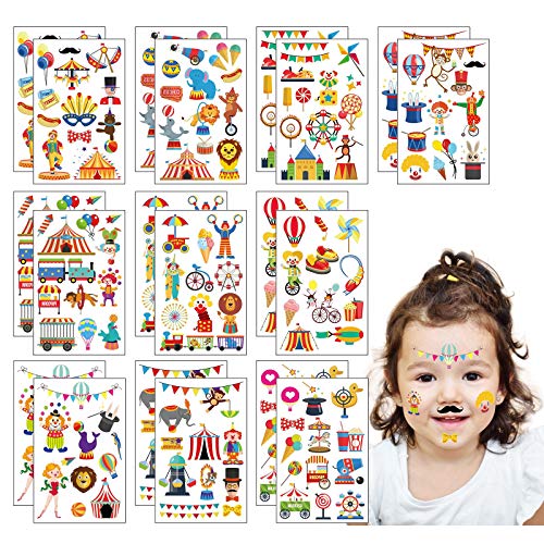 ZoomSky Circo Tatuajes Pegatinas 20pcs Etiqueta engomada del Payaso Dibujos Animados para niños Infantiles Fiesta de cumpleaños Regalo Carnaval Baby Shower favores Regalos Colorido