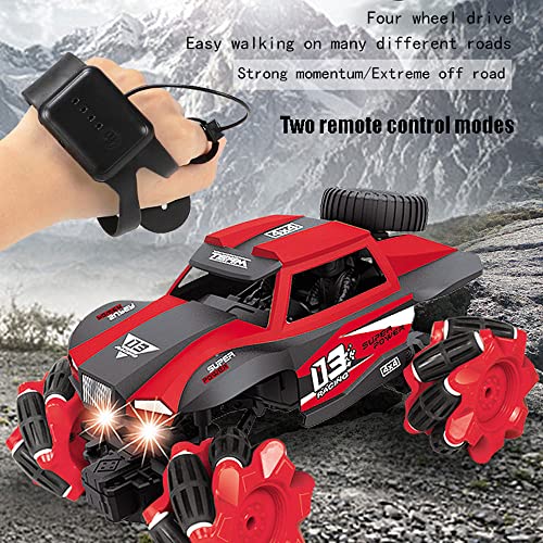 Zpzzy Lateral Drift Stunt RC Rally Car Watch Control Remoto con luz Todo Terreno RC Car 360 ° Vehículo de Escalada en Roca Mecanum Wheel Racing Car para 30 Minutos de Juego Regalo de cumpleaños